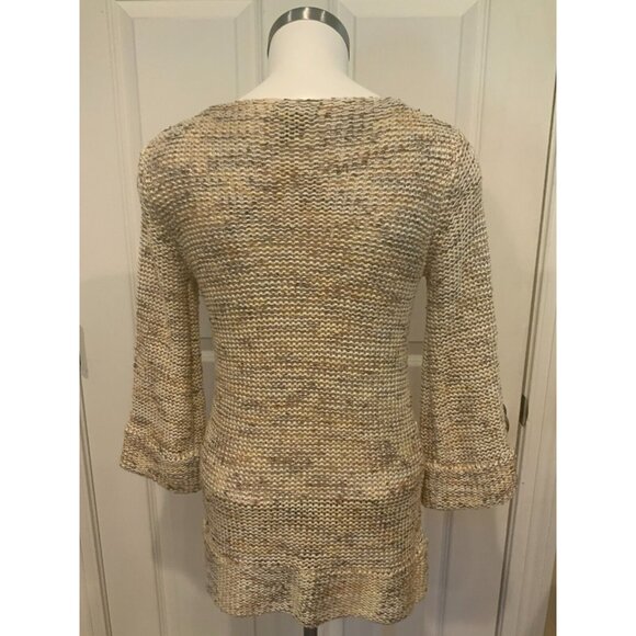 BCBG Max Azria Tan Loose Knit V-Neck Sweater W/ Beaded Neckline, Size Small - Picture 5 of 7